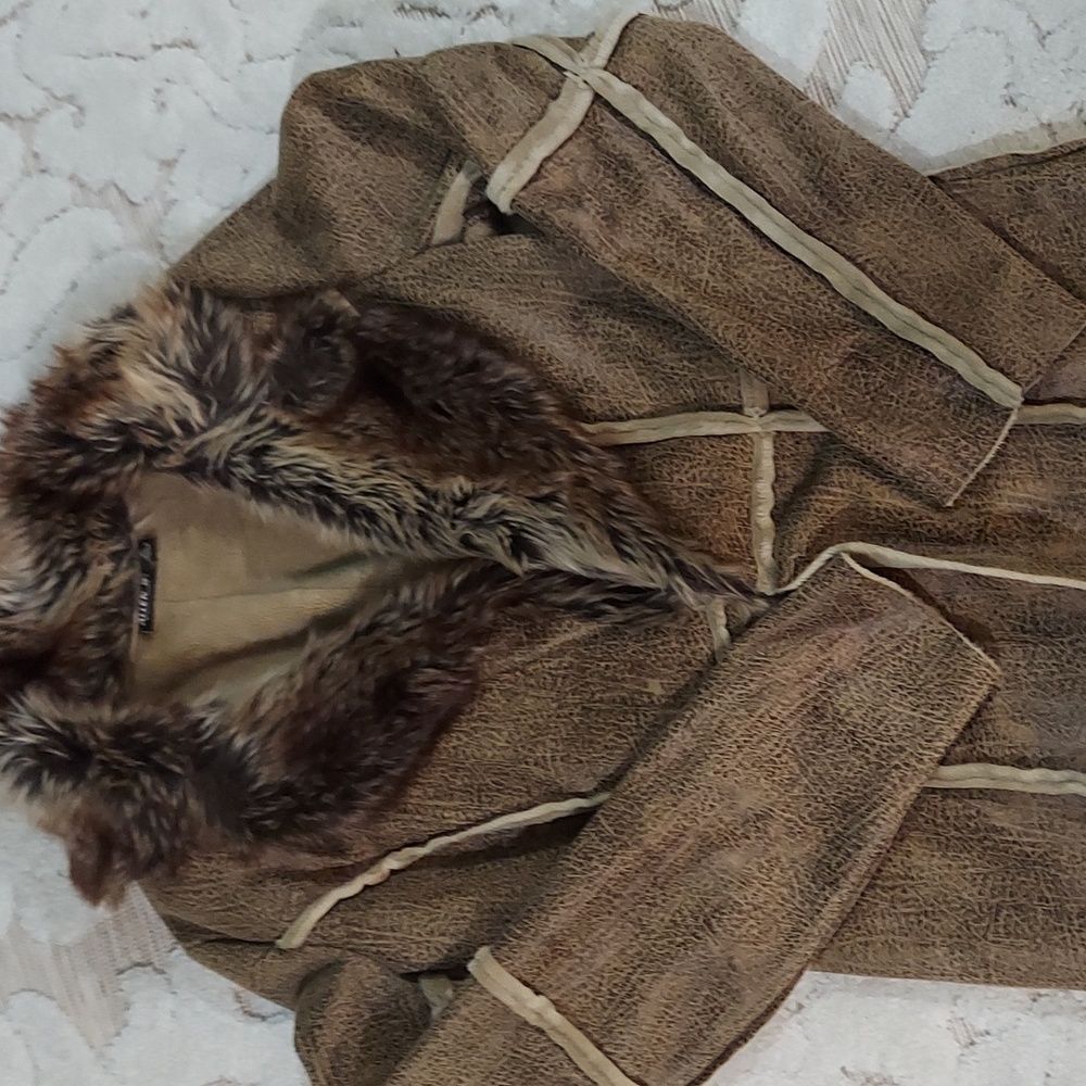 Allen B. Allen Schwartz Faux Suede Fur Jacket Coat Size M